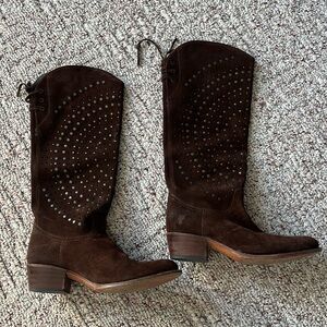Frye Brown Deborah Suede Studded Knee High Boots